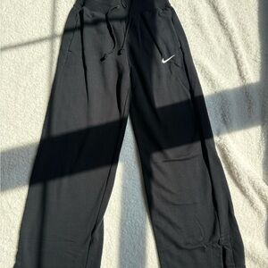 Nike Women's Black Wide Leg Pants with White Logo